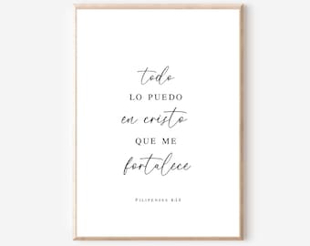 Filipenses 4:13, Spanish Bible Verse Printable, Verso De La Biblia, Citas Cristianas, Printable Catholic Gift, Modern Minimalist Bible Verse