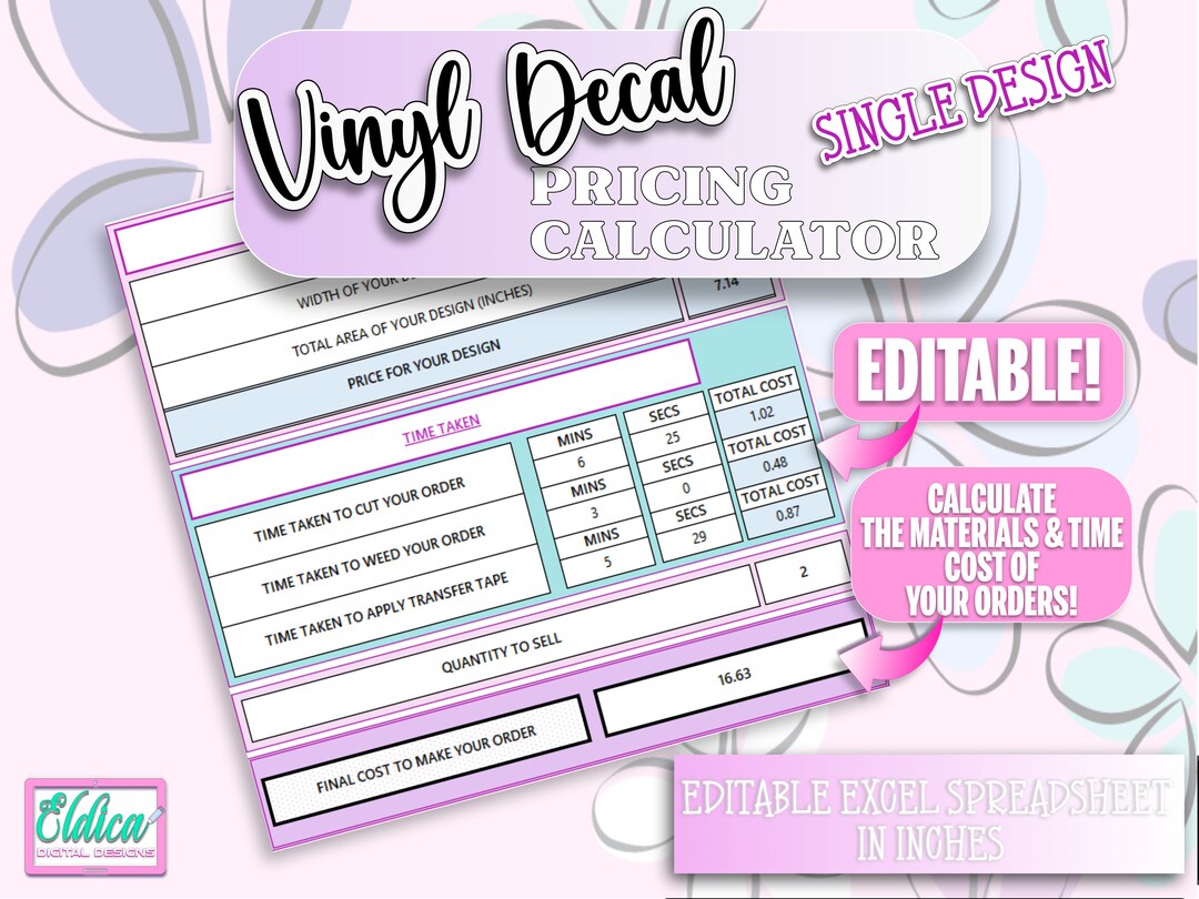 Vinyl Decal Pricing Calculator for Small Businesses Cost Etsy