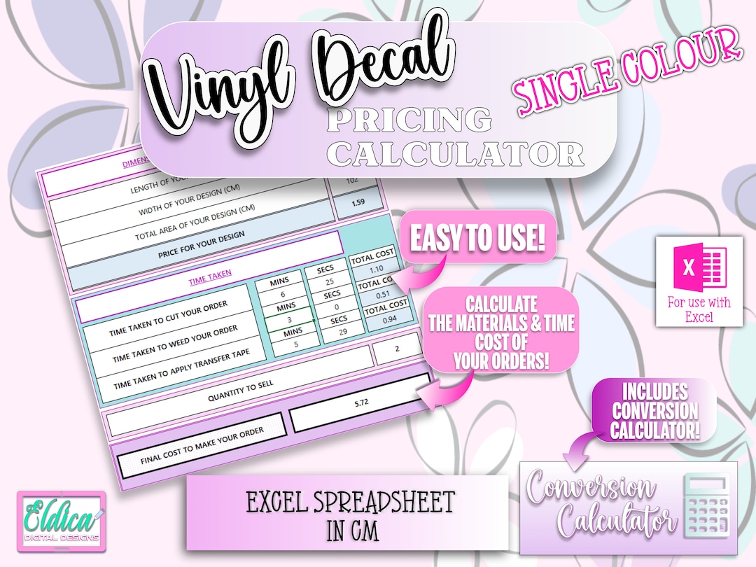 Vinyl Decal Pricing Calculator for Small Businesses in Cm Etsy