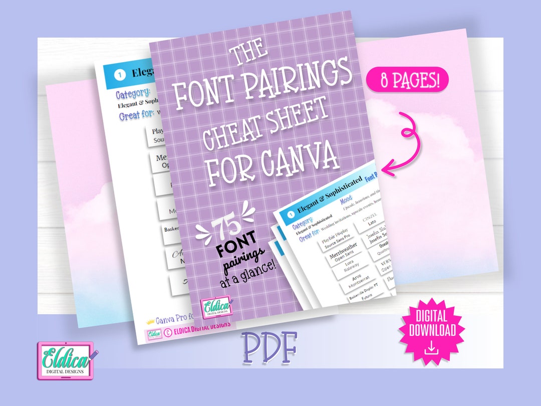 Font Pairing Cheat Sheet for Canva PDF, Canva Cheat Sheet, Canva Design