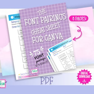 Font Pairing Cheat Sheet for Canva PDF, Canva cheat sheet, Canva Design Fonts, Printable Canva font guide, Fonts for Canva