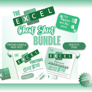 Excel Shortcuts & Functions Cheat Sheet Bundle (Digital Download)
