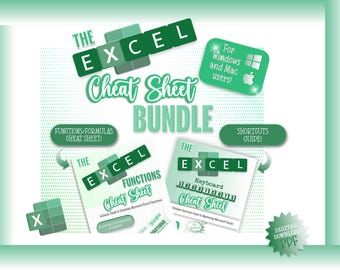 Excel Shortcuts & Functions Cheat Sheet Bundle (Digital Download)