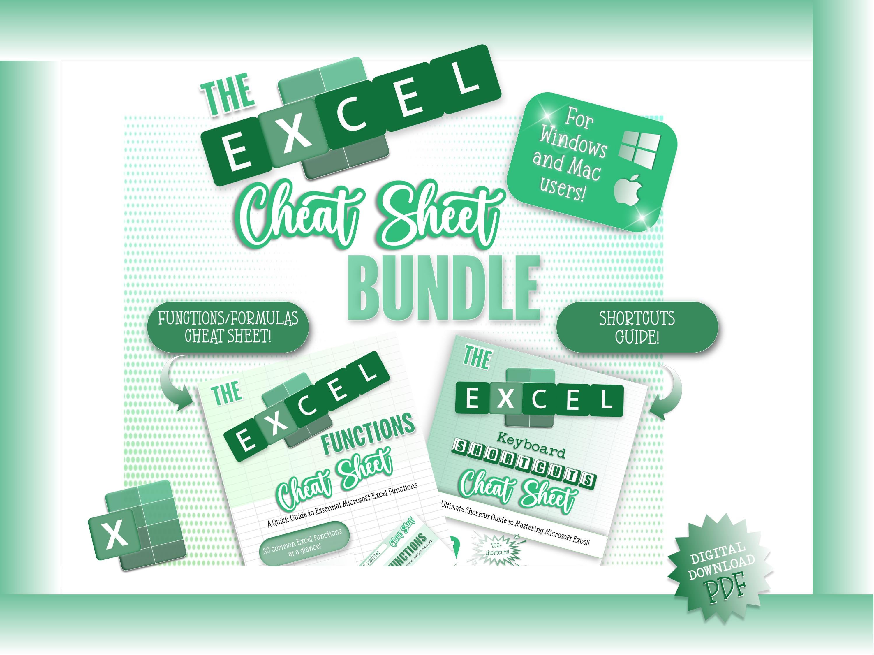 Excel Shortcuts & Functions Cheat Sheet Bundle (digital Download) - Etsy UK
