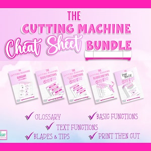 Cutting Machine Cheat Sheet Bundle, Cricut glossary, Printable Cricut workbook, How to use Cricut vinyl, Cricut blades, Cricut tutorial