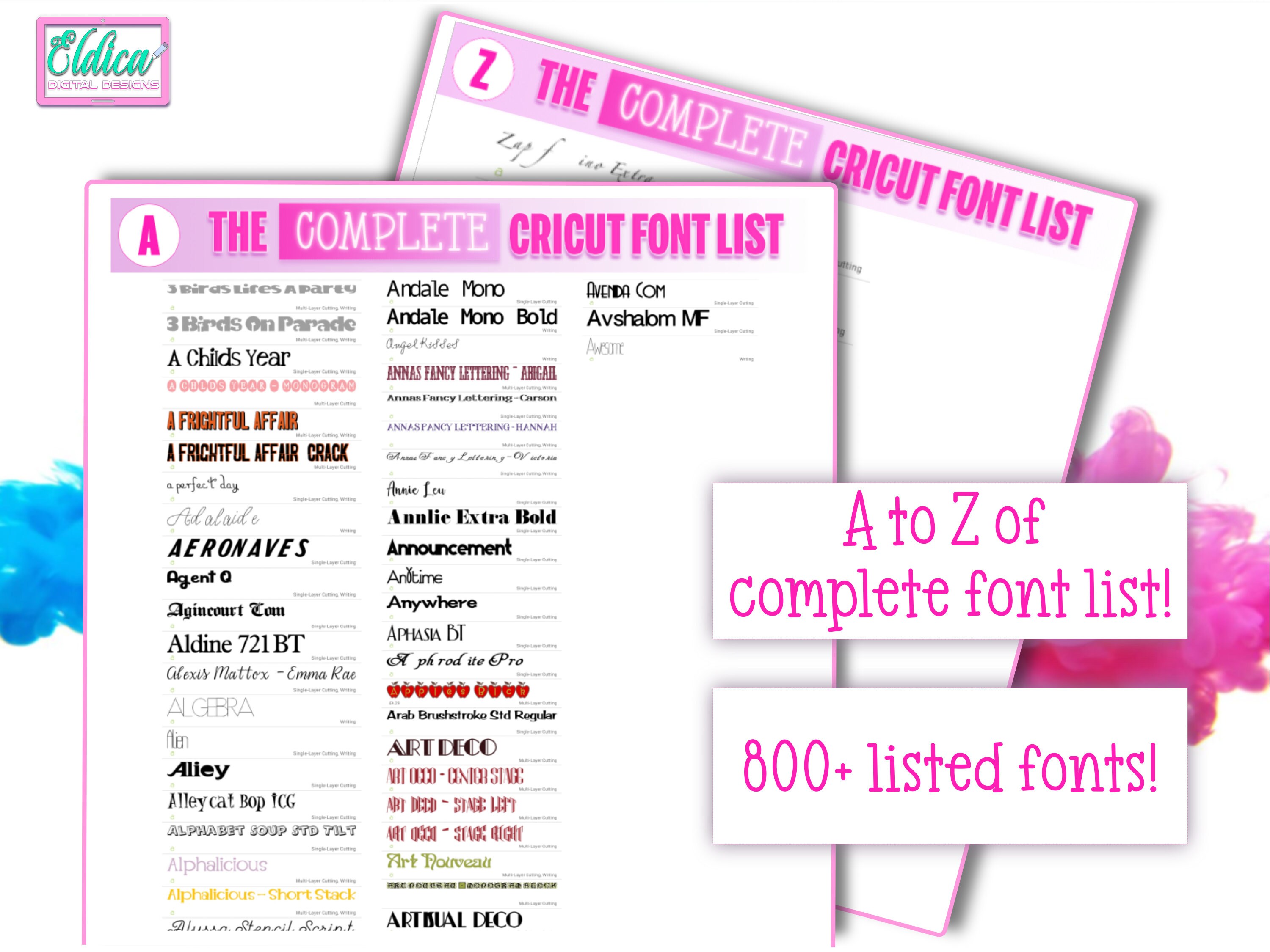 Complete Cricut Font List PDF May 2023 Cricut Cheat Sheet Etsy