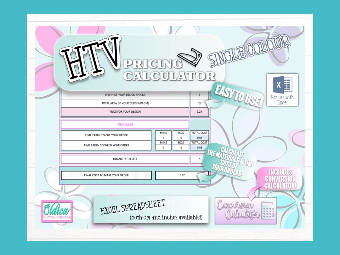 HTV Decal Pricing Calculator for Small Business, Cost Calculator for Vinyl Decal Business, Decal