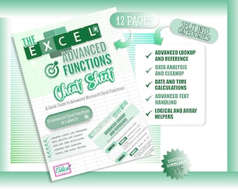Advanced Excel Functions Cheat Sheet: Formulas Guide (Digital Download)