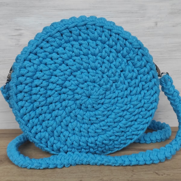 Small purse, long strap, crochet purse, turquoise purse, shoulder bag /blue purse / cotton purse.