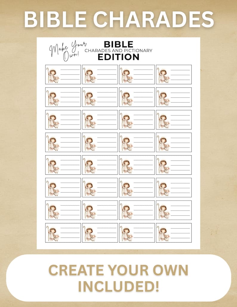 Bible Charades Printable Cards, for Kids & Adults, Christian Party Game