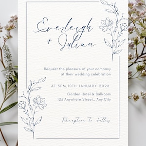 Editable Elegant Wedding Invitation Set Template, Canva, Minimal Wedding Invite, Printable 5x7 Invite + RSVP + Details Card