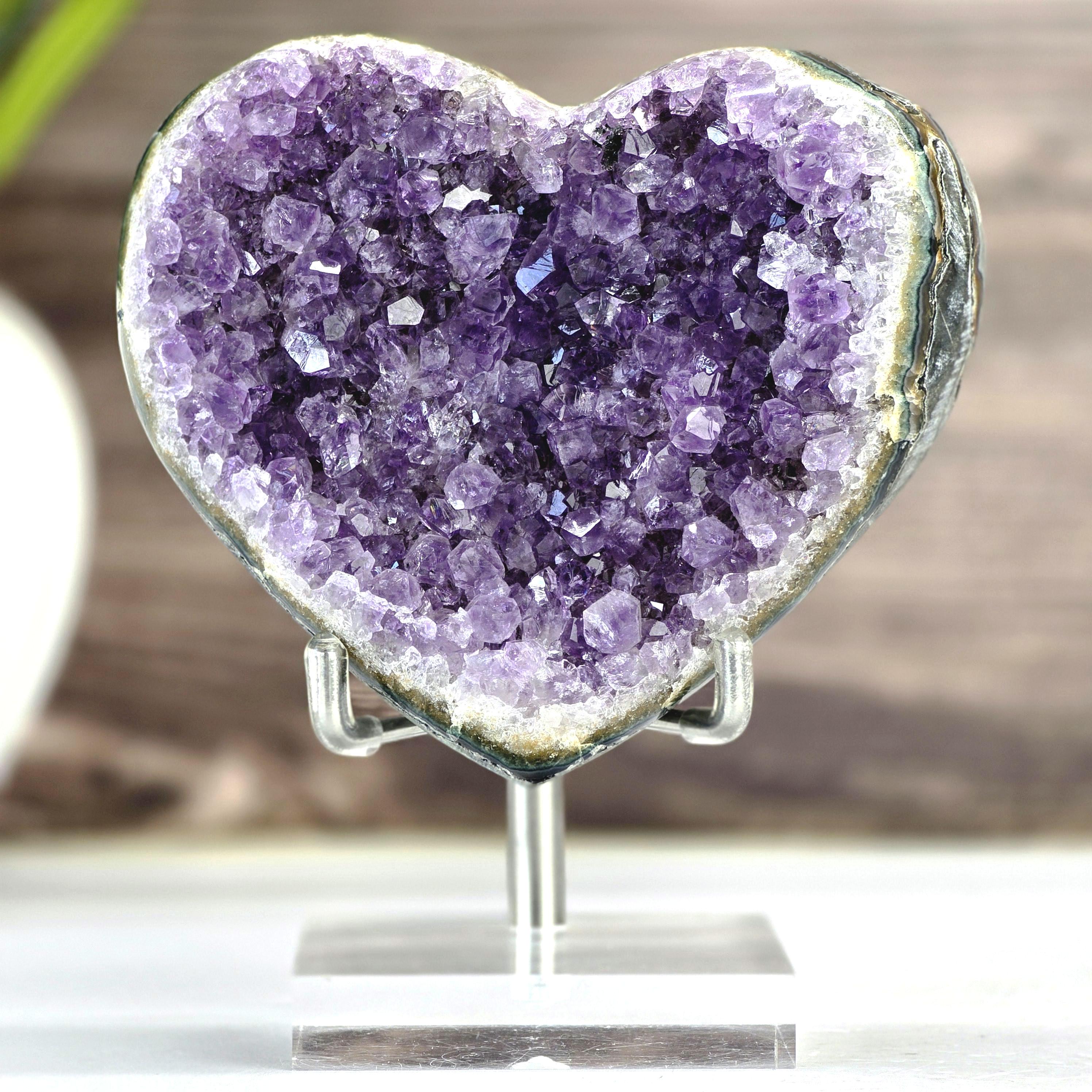 ミディアムパープルアメジストハートジオード（スタンド付き