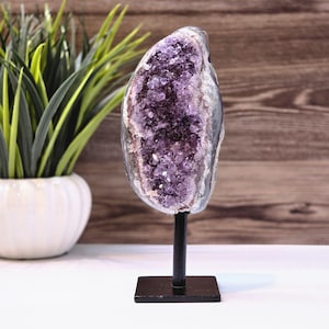 Uruguayan Amethyst Crystal on Metal Stand: Home Decor, 8 inch
