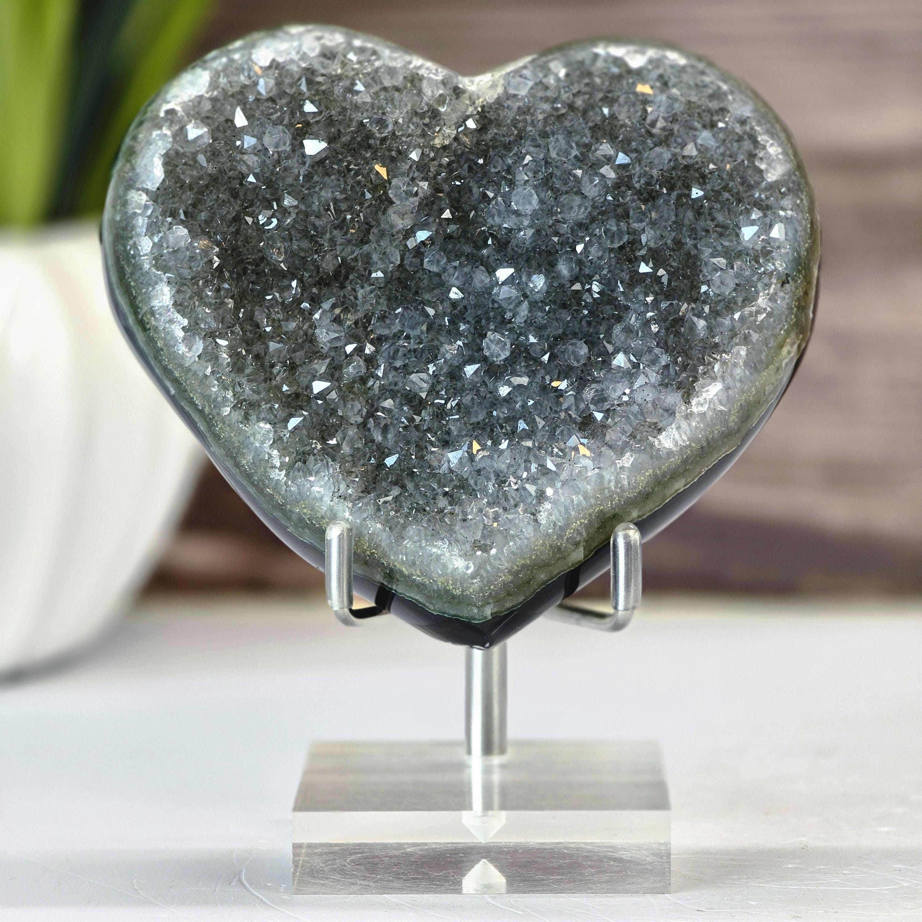 天然石 瑪瑙ハート ジオードキラキラ シルバー No.1194 ハート形は愛の