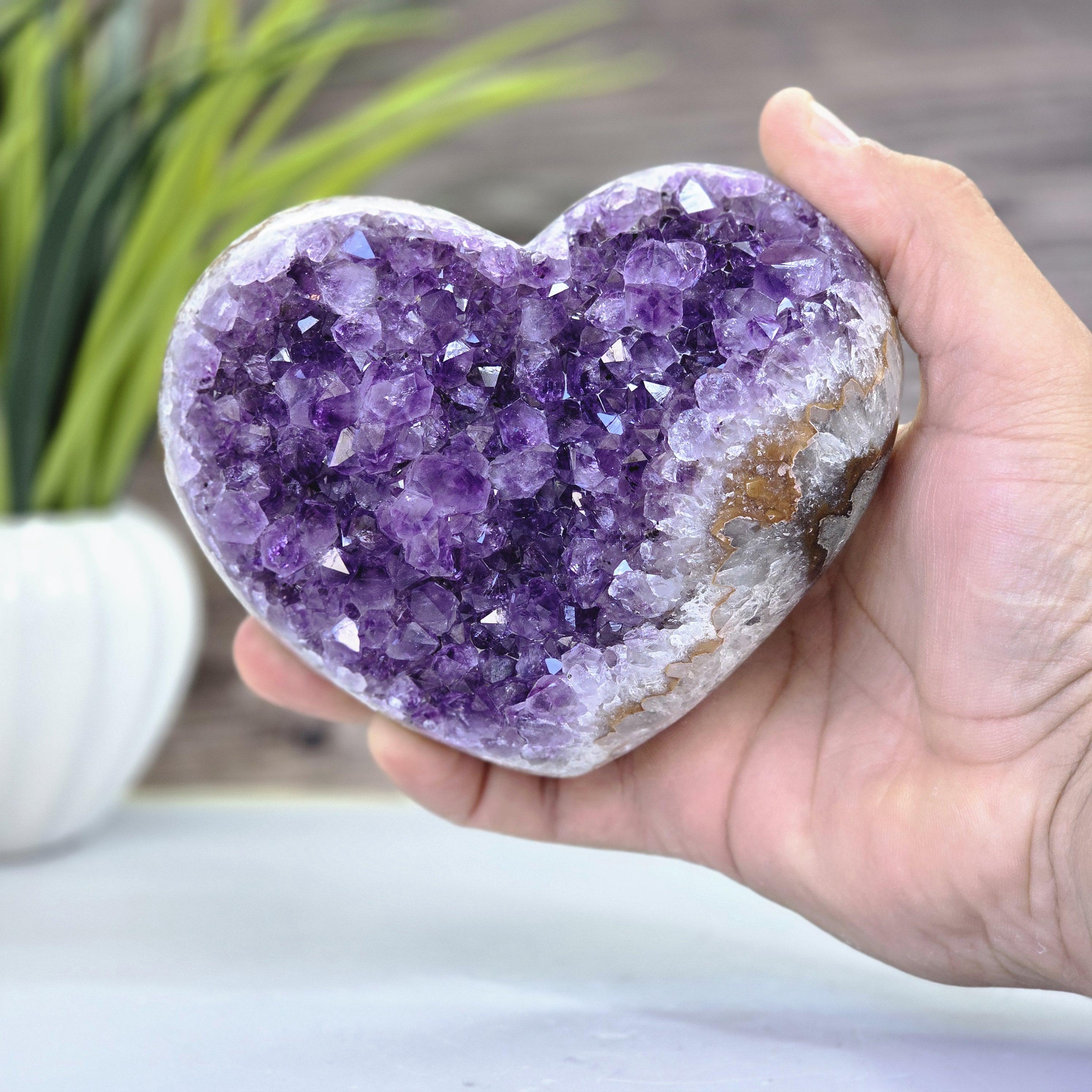 Geode Heart Purple Amethyst Heart Geode – Natural Crystal Cluster Decor From ...