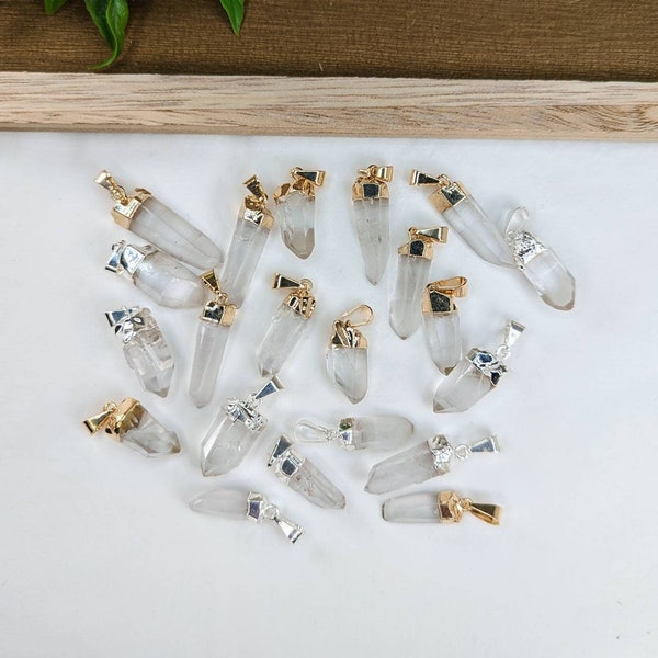 Natural Lemurian Crystal Quartz Pendants (Small size) (with Electroplated) (24k Gold plated or Silver plated) (Wholesale)