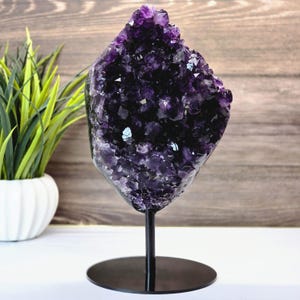 Deep Purple Amethyst Geode on Metal Stand – Large Natural Crystal from Uruguay