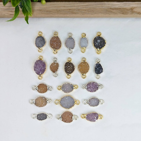 Druzy Connectors (Freeform Shape) (with Electroplated) (24k Gold plated or Silver plated)(Wholesale Accesories)(Jewelry Supply) (Handmade)