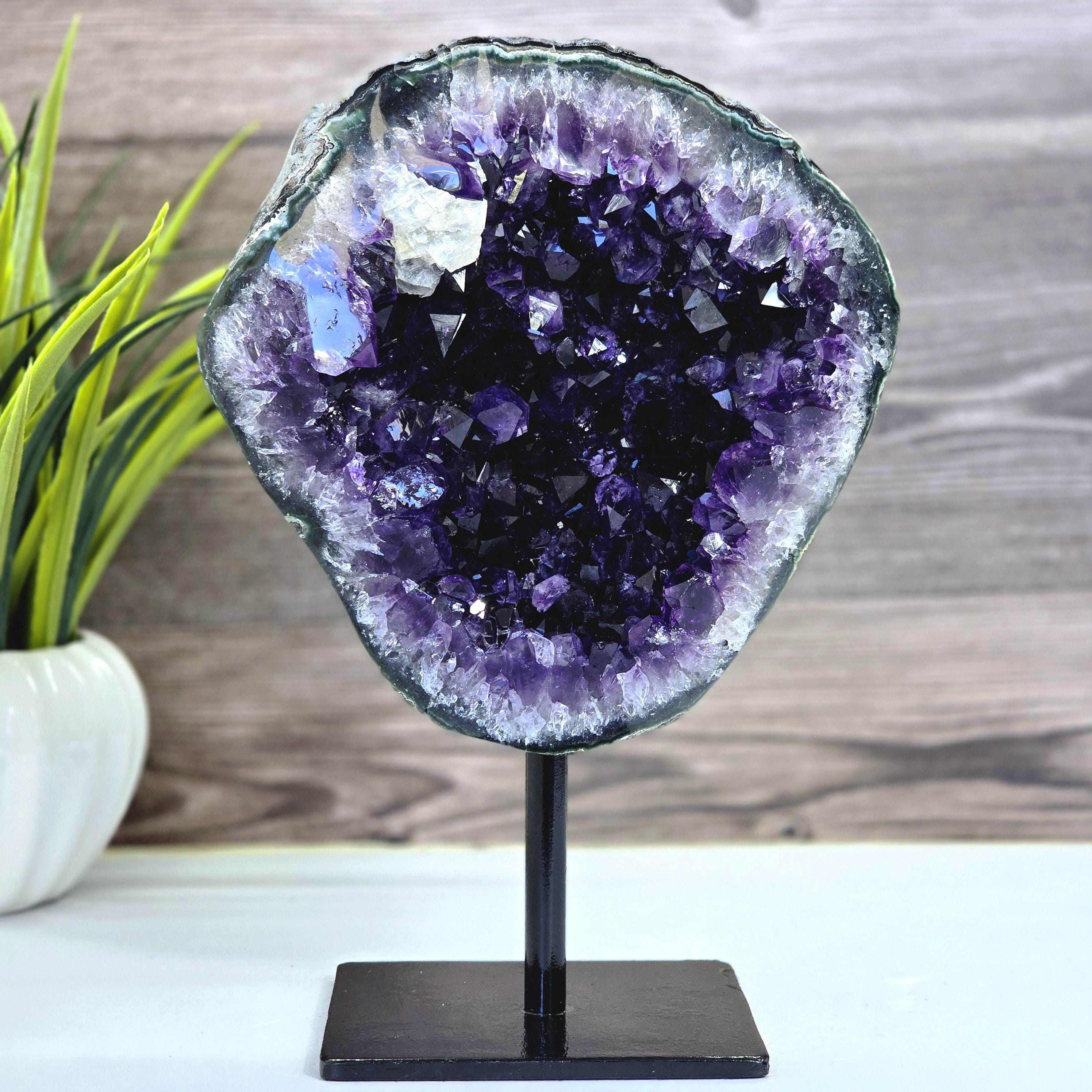 Deep Amethyst Geode With Calcite – Uruguay Crystal Decor Statement