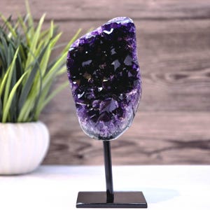 Deep Amethyst with Metal Stand, Crystal for home decor, Uruguayan Amethyst Cluster, Healing Crystal | WHOLESALE PRICES AVAILABLE |