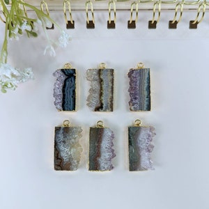 Electroplated Amethyst Slice Pendant: 24k Gold or Silver Plated (25-27mm)
