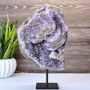 Large Light Purple Amethyst Geode on Metal Stand – Unique Crystal from Uruguay