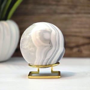 White-Banded Agate Sphere with Amethyst | Elegant Crystal