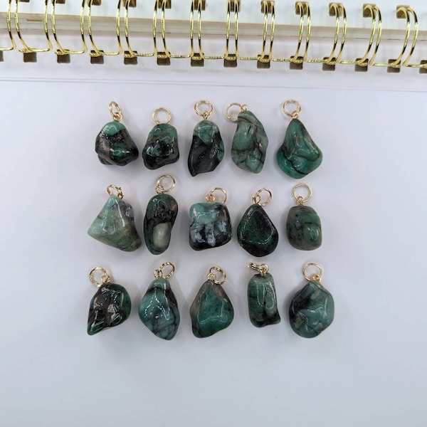 Tumbled Emerald root Gemstone Pendants (Drilled on top) (Bail 24k Gold plated)(Wholesale Accesories)(Jewelry Supply) (Handmade)