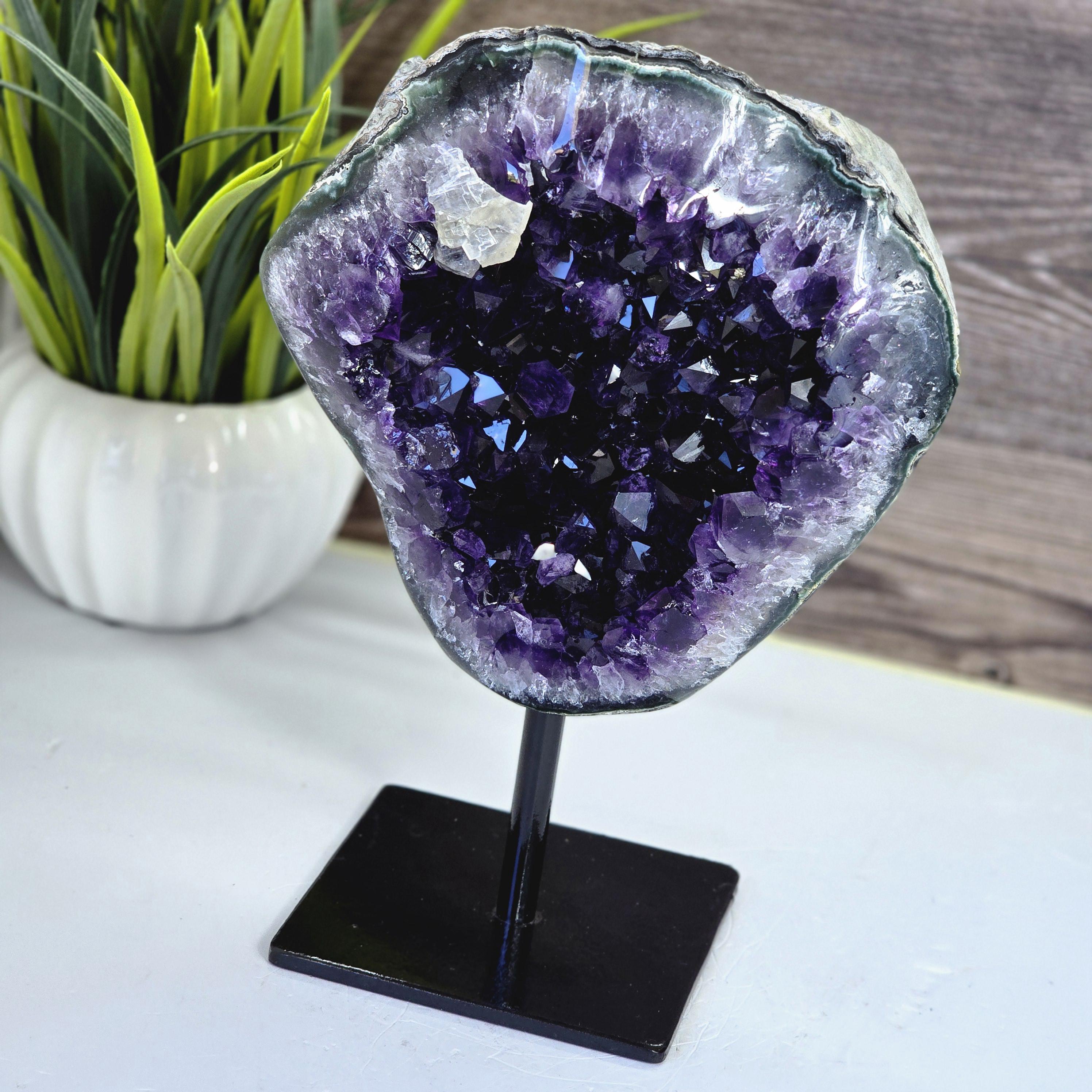 Deep Amethyst Geode With Calcite – Uruguay Crystal Decor Statement