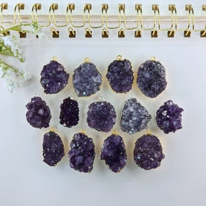 Amethyst Pendants (with Electroplated) (24k Gold plated or Silver plated)