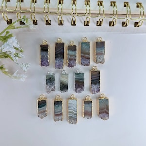 Electroplated Amethyst Slice Pendant: Rectangle, Gold/Silver Plated