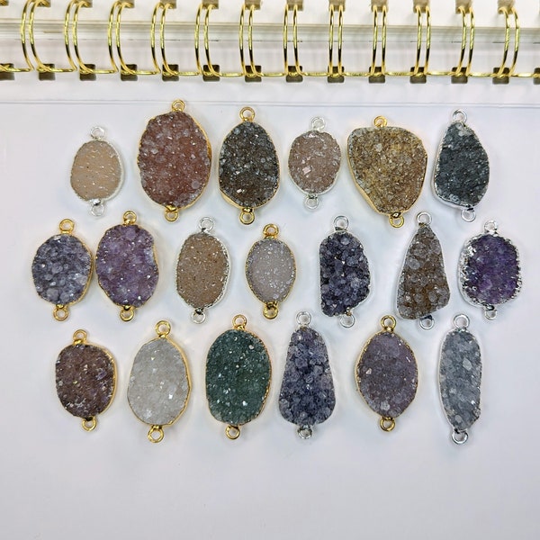 Druzy Connectors (Freeform Shape) (with Electroplated) (24k Gold plated or Silver plated)