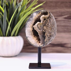 Uruguayan Druzy Geode on Metal Stand: Sparkly Home Decor Crystal