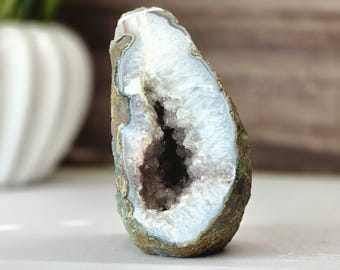 Small Amethyst Geode with Sugar Druzy – Natural Uruguay Crystal for Home Décor