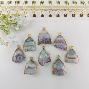 Amethyst Slice Pendants (with Electroplating) (24k Gold Plated or Silver Plated)