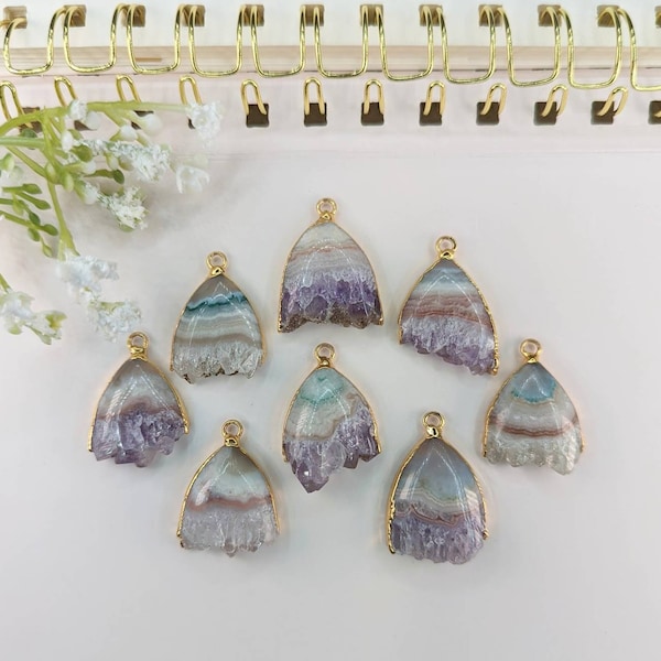 Amethyst Slice Pendants (with Electroplating) (24k Gold Plated or Silver Plated)