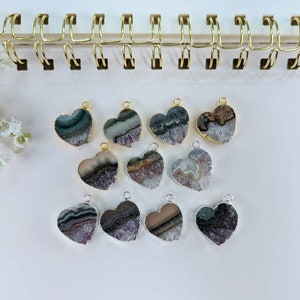 Handmade Heart Amethyst Slice Pendant: 24k Gold or Silver Plated (18-20mm)