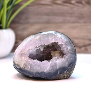 Polished Amethyst Geode with Calcite Inclusion – Crystal Display for Inner Strength & Beauty