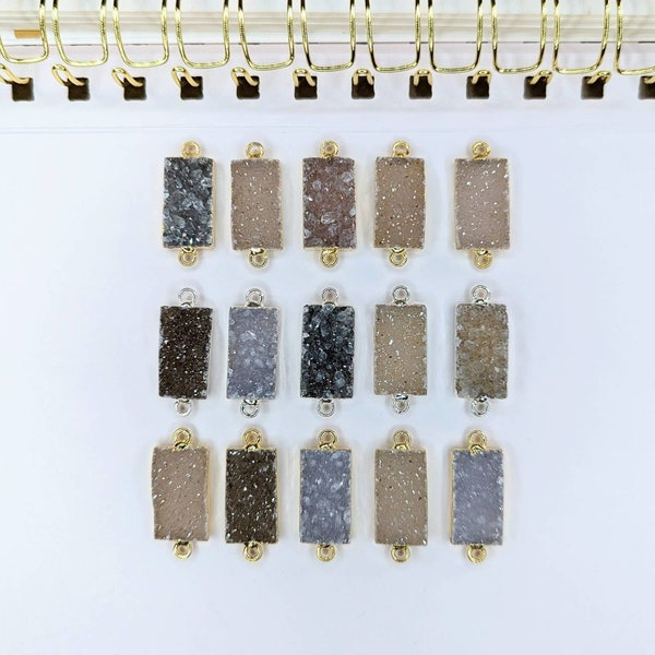 Druzy Connectors (Rectangle Shape) (with Electroplated) (24k Gold plated or Silver plated)(Wholesale Jewelry)(Jewelry Supply)