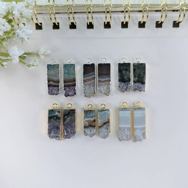 Handmade Amethyst Slice Pair: Electroplated 24k Gold or Silver, Jewelry Supply