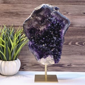 Uruguayan Amethyst Cluster on Metal Stand: Home Decor Crystal