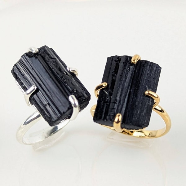 Black Tourmaline Rings (Adjustable) (Wholesale) (Natural Gemstone) (Gemstone Rings)