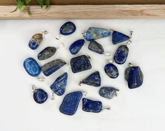 Tumbled Lapis lazuli Pendants (Drilled on top) (Bail Silver plated)(Wholesale Accesories)(Jewelry Supply) (Handmade)