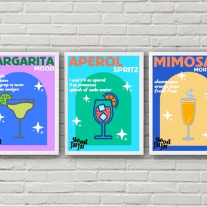 Zestaw 3 nadruków na napoje do wózka barowego - Margarita, Aperol Spritz, Mimosa (pobranie cyfrowe)