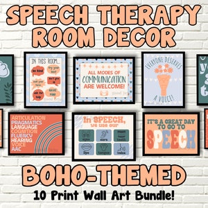 Pacote de decoração de sala de terapia de fala com tema BOHO - arte de parede SLP colorida e inspiradora, conjunto de 10, download digital