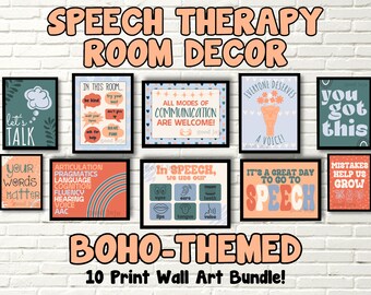 BOHO Thema Sprachtherapie Raum Dekor Bundle - Bunte, inspirierende SLP Wandkunst, Set von 10, digitaler Download