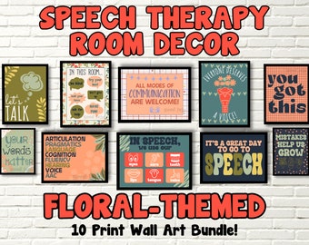 FLORAL Theme Speech Therapy Room Decor Bundle - Colorful, Inspiring SLP Wall Art, Set of 10, Digital Download