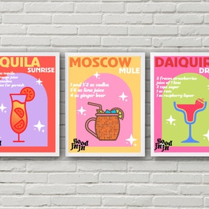 Bar Cart Drink Prints - Zestaw 3 - Tequila Sunrise, Daiquiri, Moscow Mule (Pobieranie cyfrowe)