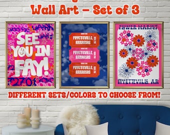 U of Arkansas, Fayetteville Wall Art - Set of 3 - Choose Your Favorite Set! Aesthetic College Prints & Dorm Decor (Digital Download)