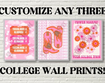 Choose Any 3 Custom College Wall Prints - Any School, Any Colors, Set of 3 (Digital Download)